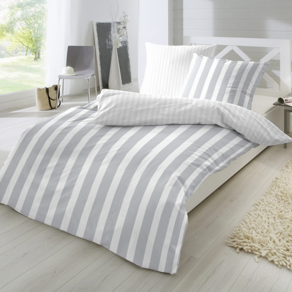 Traumhaft gut schlafen –Perkal-Bettwäsche,2-teilig mit Blockstreifen, in versch. Farben und Größen, Größe: 80 x 80 cm, 155 x 220 cm, Farbe: Jeans Bild 6