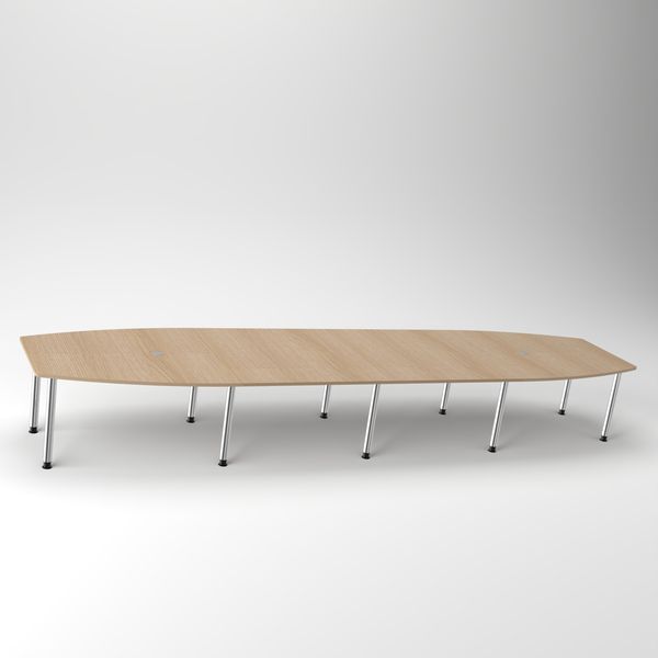 Rheinland Möbel Konferenztisch KONTI 520x130 cm – ovaler Besprechungstisch in Grau mit verchromten Rundrohrfüßen & 2 Kabelauslässen, erweiterbarer Meetingtisch für 16–18 Personen, moderner XXL-Tisch fürs Büro