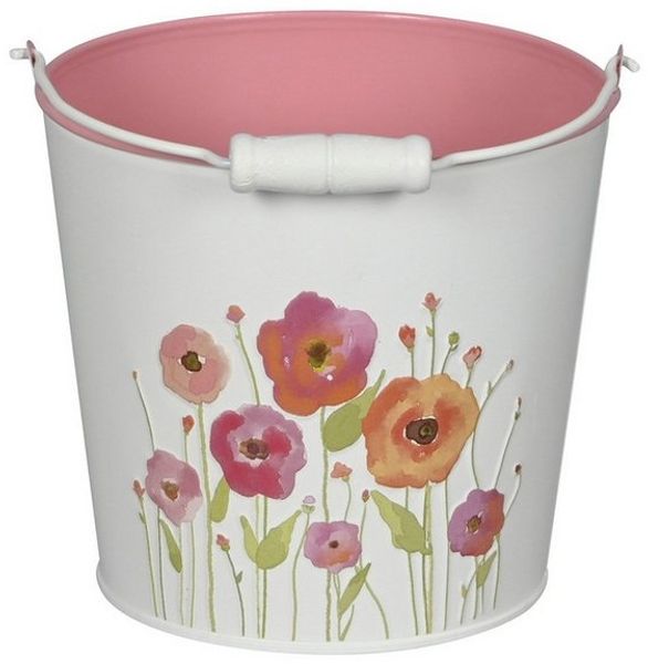 finehomegarden Blumentopf Metall-Eimer mit Henkel Ø15/17/19cm H13/15/17cm "Mohn bunt" (1 St), für Pflanzen & Wohnaccessoires Blumentopf Übertopf 3Größen wählbar
