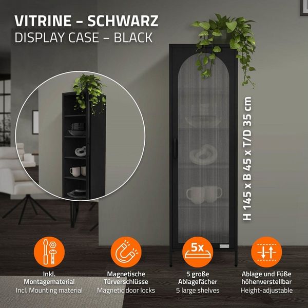ML-DESIGN Vitrine Buffet Küchenschrank Vitrinenschrank Stahl Standvitrine mit Stauraum Wohnzimmer Standschrank Metall Aktenschrank Bücherschrank Hochschrank