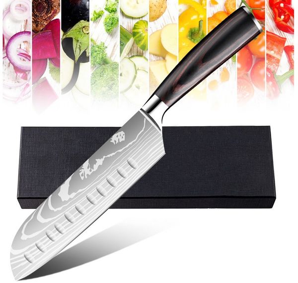 MDHAND Santokumesser 18 cm aus High-Carbon-Edelstahl, ergonomisches Küchenmesser mit Pakkaholzgriff