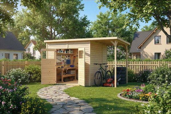 Alpholz Gerätehaus Mollie Plus Gerätehaus aus Holz Geräteschrank mit 14 mm Wandstärke inklusive Schleppdach Gartenhaus mit Montagematerial