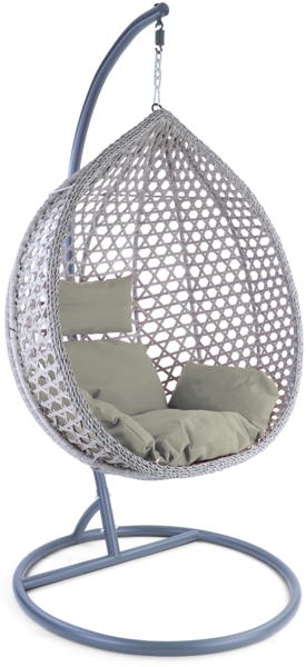 Luxus Hängesessel Style XXL Polyrattan Korb grau Gestell grau Kissen hellgrau