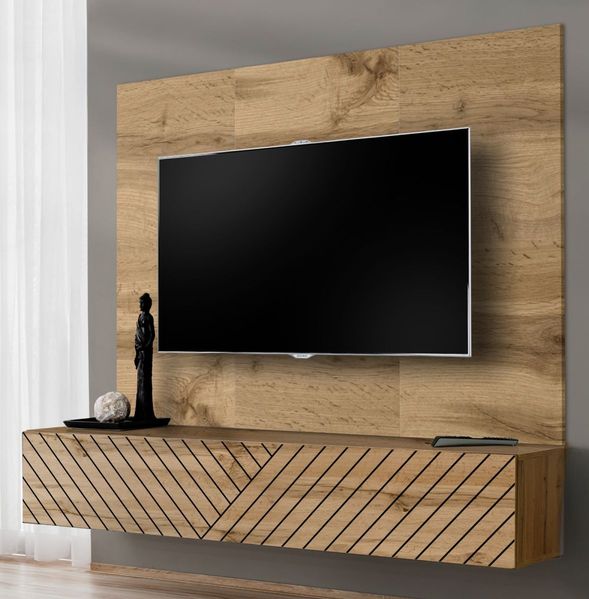 TV-Lowboard Set Public in Wotan Eiche und schwarz 180 cm