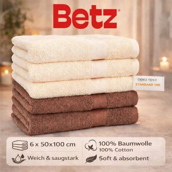 Betz Handtücher 6 Stück Premium Größe 50 x 100 cm Farbe beige/nuss Braun, 100% Baumwolle (Set, 6-St)