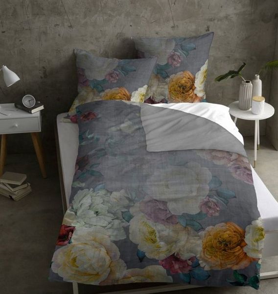 LIVING DREAMS Bettwäsche BaumwollSatin Bettwäsche-Set FLOWER PEAKCOCK, Satin, 2 teilig, Blumen harmonische Farben hautfreundlich