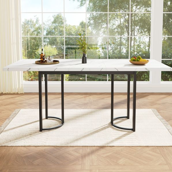 Erweiterbarer Esstisch 140–179,5 cm mit MDF-Tischplatte, stabiler Metallrahmen, ausziehbarer Tisch für 6–8 Personen, 75.5cmx140-179.5cmx80cm, Weiß