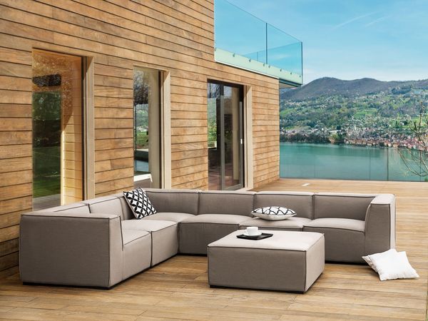 Beliani 'AREZZO' Ecksofa mit Ottomane, Indoor & Outdoor, Beige, Rechts