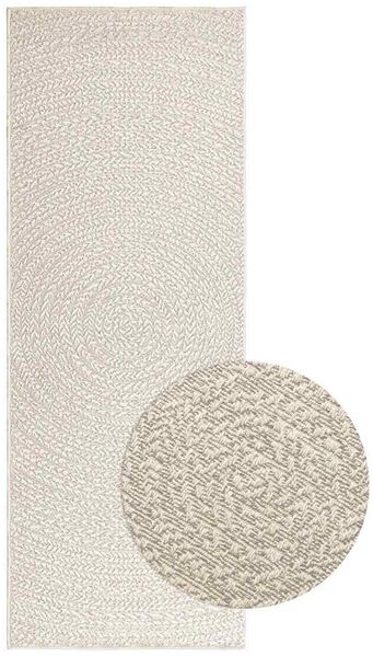 Teppich Wohnzimmer Schlafzimmer ZIZUR Creme 80x200 cm Jute-Optik Indoor und Outdoor