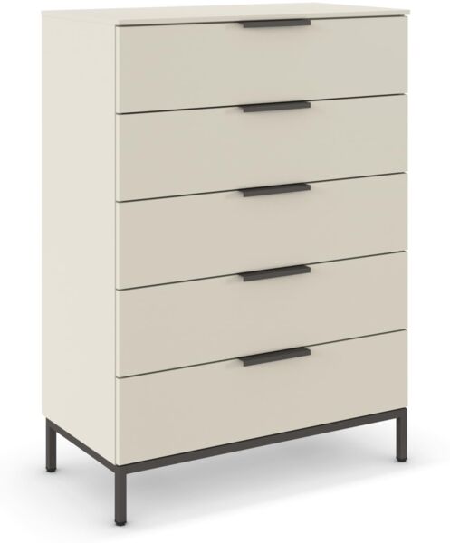 Rauch Möbel Flipp, Kommode für Schlafzimmer, Kinderzimmer, Wohnzimmer, Jugendzimmer, Flur, Garderobe, 5 Schubladen, mit Softclose Funktion, Griffe und Metallkufe Graphit, Farbe Beige, Breite 80 cm