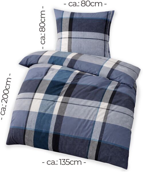 Feinbiber Bettwäsche-Set für den Winter 2-teilig 135x200/80x80 cm Blau (Kariert) Bild 8