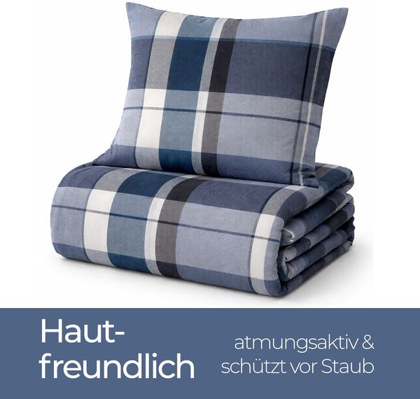 Feinbiber Bettwäsche-Set für den Winter 2-teilig 135x200/80x80 cm Blau (Kariert) Bild 5