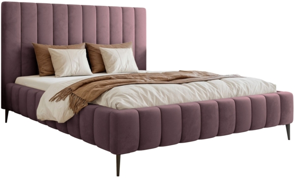 Selsey 'Fiarro' Polsterbett mit Bettkasten, Metallfüßen, Velours, violett, 140x200 cm