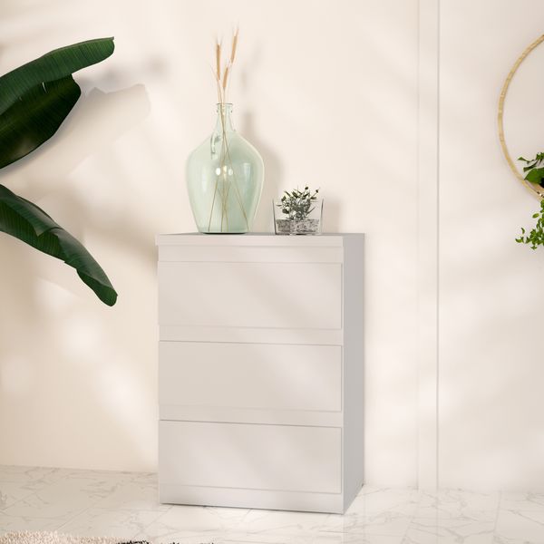 Forte EDMORE Kommode 40 45, moderner Nachttisch mit 3 Schubladen, Beistelltisch, Holzwerkstoff, Secret Grey, 41,8 cm breit x 61,5 cm hoch x 32,2 cm tief