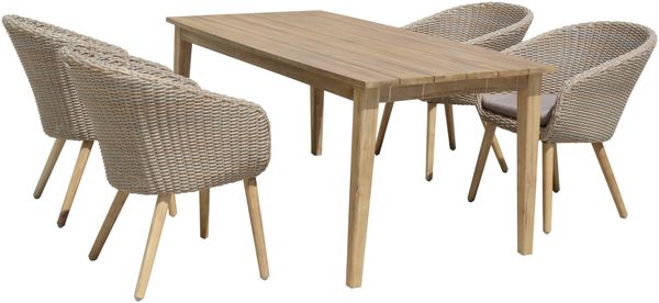 Garten-Sitzgruppe ZURICH 5tlg. Kunststoffgefllecht - Akazie, Hellbraun | Gartenmöbel-Set Gartengarnitur Garten-Essgruppe mit Stühlen und Esstisch