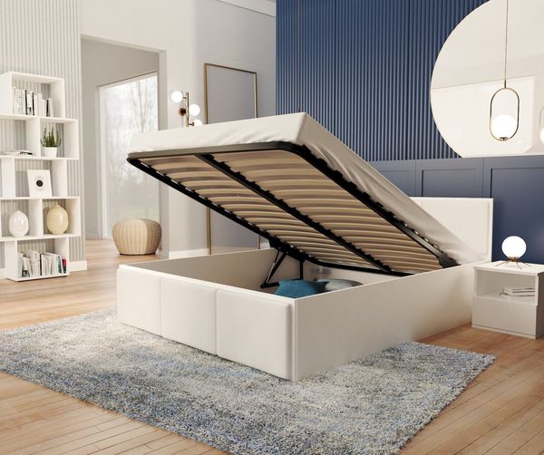 thematys Stauraumbett mit Bettkasten und Lattenrost 120x200, 140x200, 160x200, 180x200cm (Mit MATRATZE - Bettrahmen mit Bettkasten für viel Stauraum, MADE IN EU - in Grau,Weiß oder Eiche Braun, ideal für Paare), Metallrahmen mit hydraulischer Klappfunk...