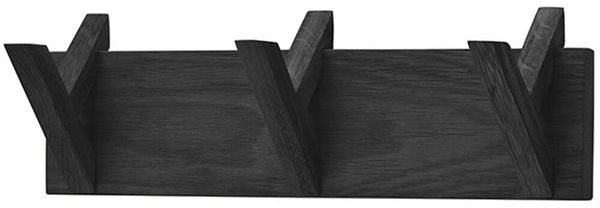 Garderobenleiste >BANTRY< 3 Haken, Eiche massiv, schwarz mit Maserung - 40x13x12cm (BxHxT)