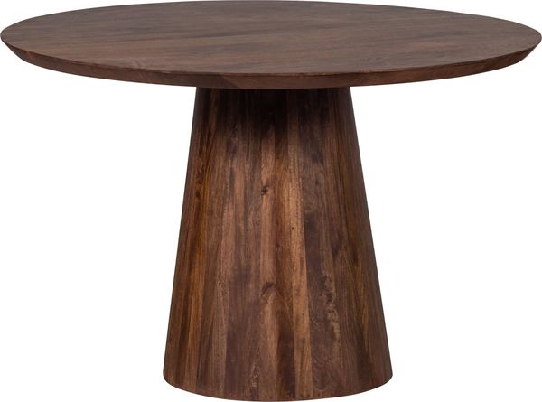 Esstisch Limit aus Mangoholz, modern rund mit Mittelfuß, braun, Ø 130 cm für 4–5 Personen