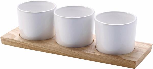 Tablett aus Gummibaumholz mit 3 Dipschalen von CONTINENTA