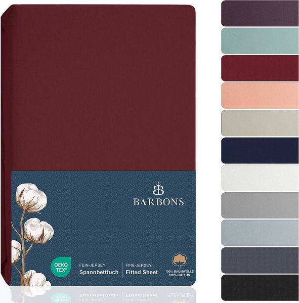 BARBONS Spannbettlaken Jersey Bettlaken, 145 g/m² Spannbetttuch, bis zu 25cm Höhe, Topper, Jersey aus 100% Baumwolle, Gummizug: rundum, (1 Stück), Rundumgummi, Atmungsaktiv