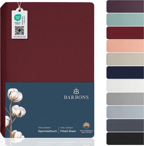 BARBONS Spannbettlaken Jersey Bettlaken, 145 g/m² Spannbetttuch, bis zu 25cm Höhe, Topper, Jersey aus 100% Baumwolle, Gummizug: rundum, (1 Stück), Rundumgummi, Atmungsaktiv
