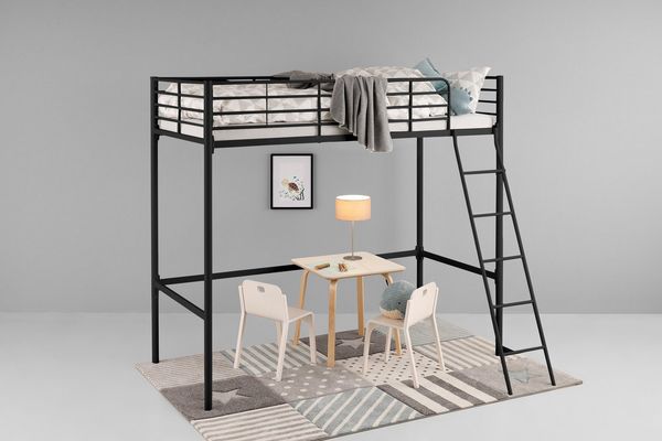 Lüttenhütt Hochbett Hayo, Topseller! Zeitloses Metallbett, in mehreren Farben (Gesamtmaße (B/T/H) ca. 208/159/186 cm) inkl. Lattenrost, Absturzsicherung und Leiter aus Metall