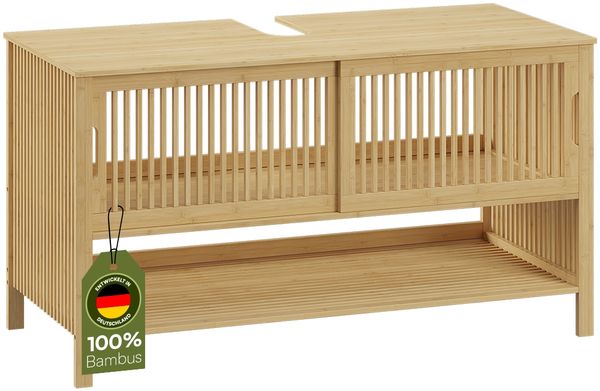 Bellamio 'Newa' Waschbeckenunterschrank, Bambus, natur, Badezimmerschrank mit 2 Ablagefächern und Schiebetüren