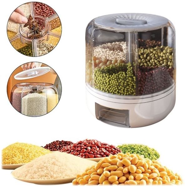 COIL Müslispender Küchen Organizer, Vorratsdose, Reisfutterspender, Kunststoff, (Fachkapazität: Normalerweise ca. 1/1,5L), Anzahl der Fächer: 6, Drehung: 360°, Plastik (BPA-free)