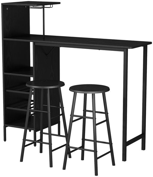 Bartisch-Set Naila Schwarz 121.5 x 40 cm mit 2 Hocker Vicco