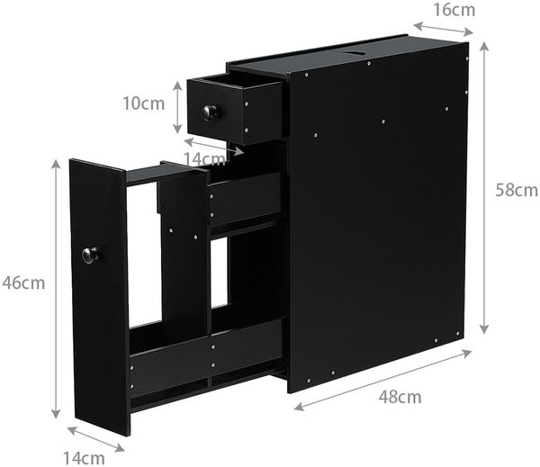 Schmaler Nischenregal mit Schubladen Badschrank aus Holz Seitenschrank Schwarz