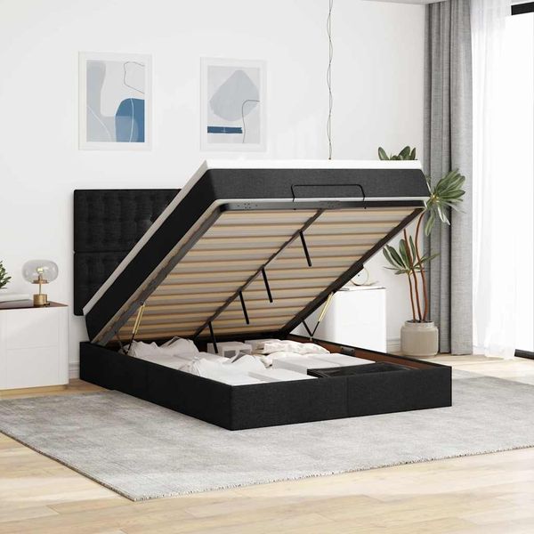 vidaXL Ottoman-Bett mit Matratze & LEDs Schwarz 140x200 cm Stoff 3314178