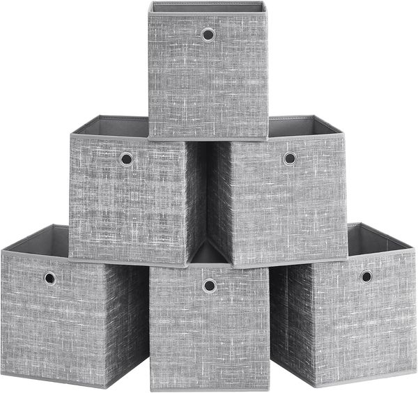 SONGMICS Aufbewahrungsbox, 6er Set, Ordnungsboxen aus Vliesstoff mit Griff, Boxen Aufbewahrung, 26 x 26 x 28 cm, Organizer Box, für Würfelregal, Faltbox, Kleideraufbewahrung