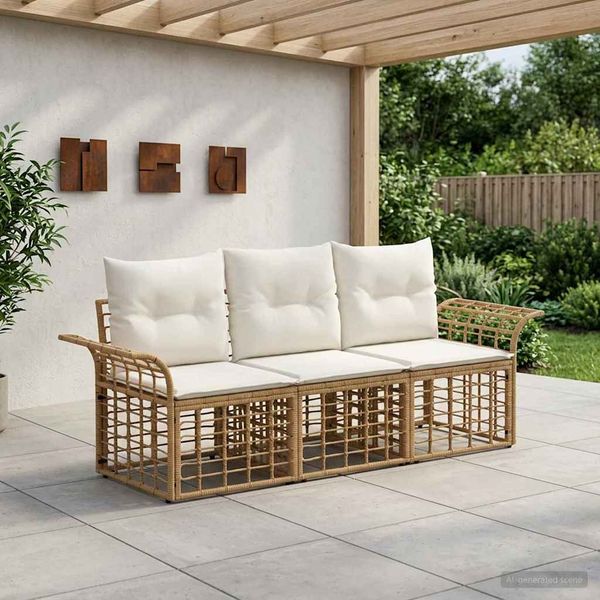 vidaXL Outdoor-Sofagarnitur 3 pcs Natürlich und Cremweiß Polyester 3437634