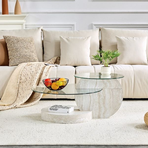 i@home Glastisch Italienischer zweischichtiger Couchtisch (1 Tisch), hochwertiges MDF-Material, eine Vielzahl von Farbenauswahlen