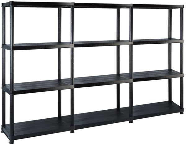 vidaXL Lagerregal mit 4 Böden Schwarz 183x30,5x130 cm Kunststoff 3059855