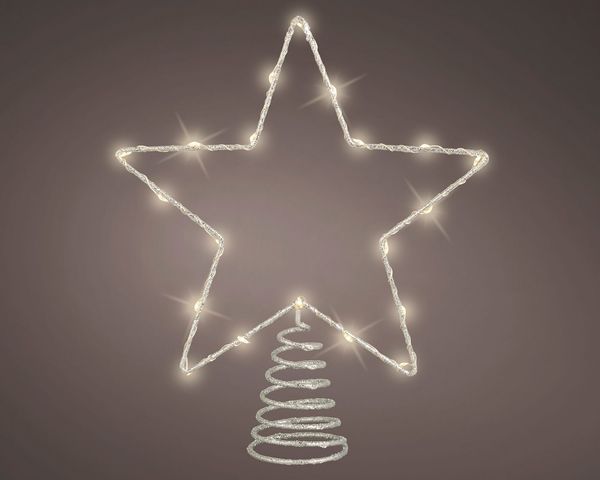 Lumineo Christbaumspitze, LED Christbaumspitze Stern mit Timer 27cm Metall Silber / Warmweiß