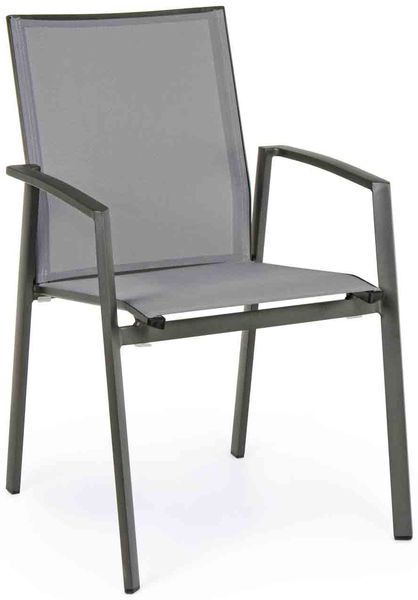 Gartenstuhl Cruise aus Aluminium und Textilene, stapelbar mit Armlehnen, anthrazit, für Outdoor