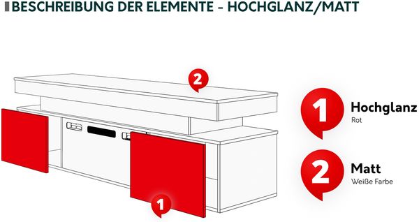 Mirjan24 'EF 2D Serkuzo' TV-Lowboard mit Kamin, MDF schwarz (hochglanz/matt), 59 x 41 x 190 cm Bild 8