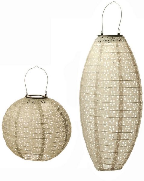MARELIDA LED Lampion Solar Gartenlampions Blumenmuster beige Party Balkon Terrasse 2 Stück, LED Classic, warmweiß (2100K bis 3000K)