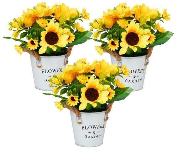 Relaxdays 3er Set künstliche Sonnenblumen im Topf