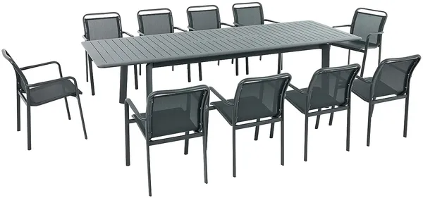 Vente-unique - VELYRA Garden dining set Metall Grau - B 60 cm100 cm x H 85 cm75 cm x L 57 cm205 cm286,5 cm