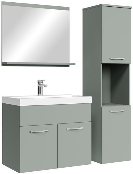 Badplaats Badmöbel Komplettset Montreal 60 x 35 cm Grunn Matt - Badezimmermöbel mit Waschbecken, Spiegel und Badezimmerschrank