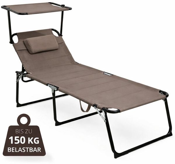 Linder Exclusiv GmbH Gartenliege Sonnenliege XXL klappbar mit Sonnendach Gartenliege verstellbar 150kg, Faltbare Gartenliege XXL mit Sonnendach, XXL Sonnenliege klappbar mit Sonnendach Gartenliege Relaxliege, 4-fach verstellbare Rückenlehne, klappbar, ...