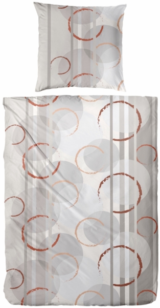 Biber Bettwäsche Kreise 155 x 220 cm grau/rot