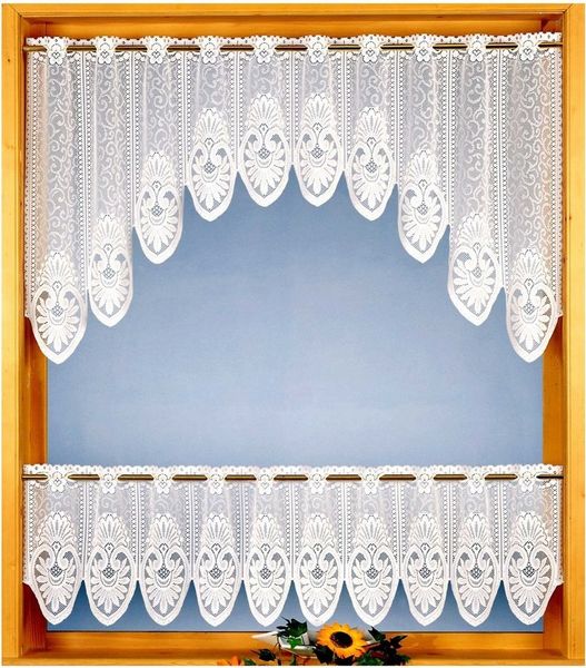 heimtexland Scheibengardine Jacquard C-Bogen Set 2-teilig Bistrogardine Ranke (2 St), Stangendurchzug, halbtransparent, Jacquard, gebogte mit Blumen Bordüre I individuell dekorierbar