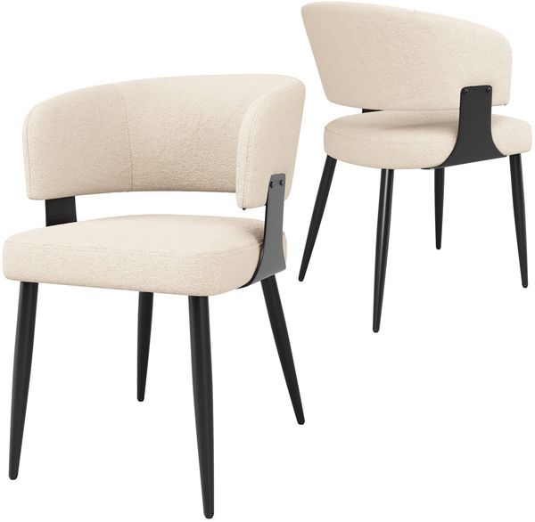 Merax Esszimmerstuhl(Set, 2 St), 2er Set,Schminkstuhl Frisiertisch Ergonomischer Stuhl, Leichter Luxusstuhl Gebogene Rückenlehne, Flanell, Beige