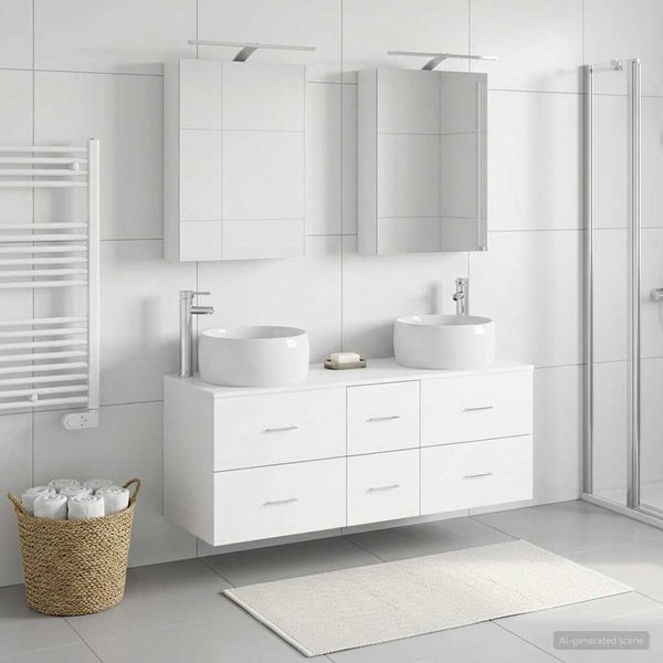 vidaXL Badezimmermöbel-Set 5 pcs Weiß Ingenieurholz und Glas 3407031