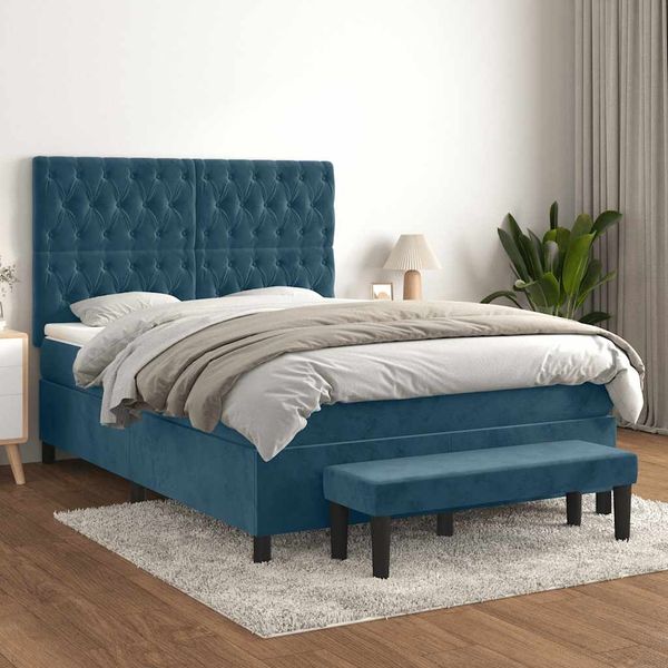 vidaXL Boxspringbett mit Matratze Dunkelblau 140x190 cm Samt 3138023