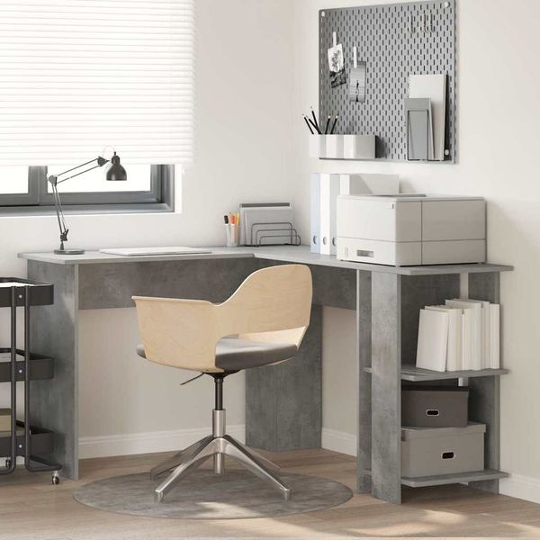 vidaXL Eck-Schreibtisch Beton Grau 140 x 113,5 x 75 cm Holzwerkstoff 869557