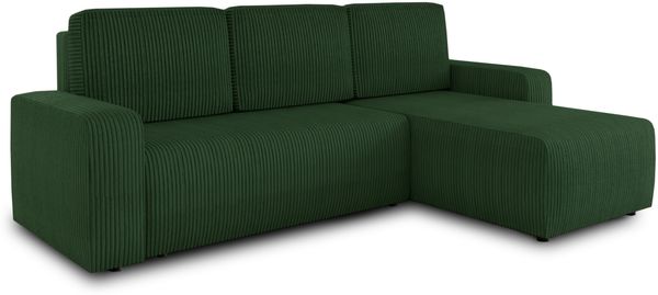 Ecksofa Roma L mit Schlaffunktion und Bettkasten - Cord Stoff - L-Form Couch, Polstersofa, Schlafsofa, Sofagarnitur - Ottomane Universal (Grün (Poso 014)) Bild 2